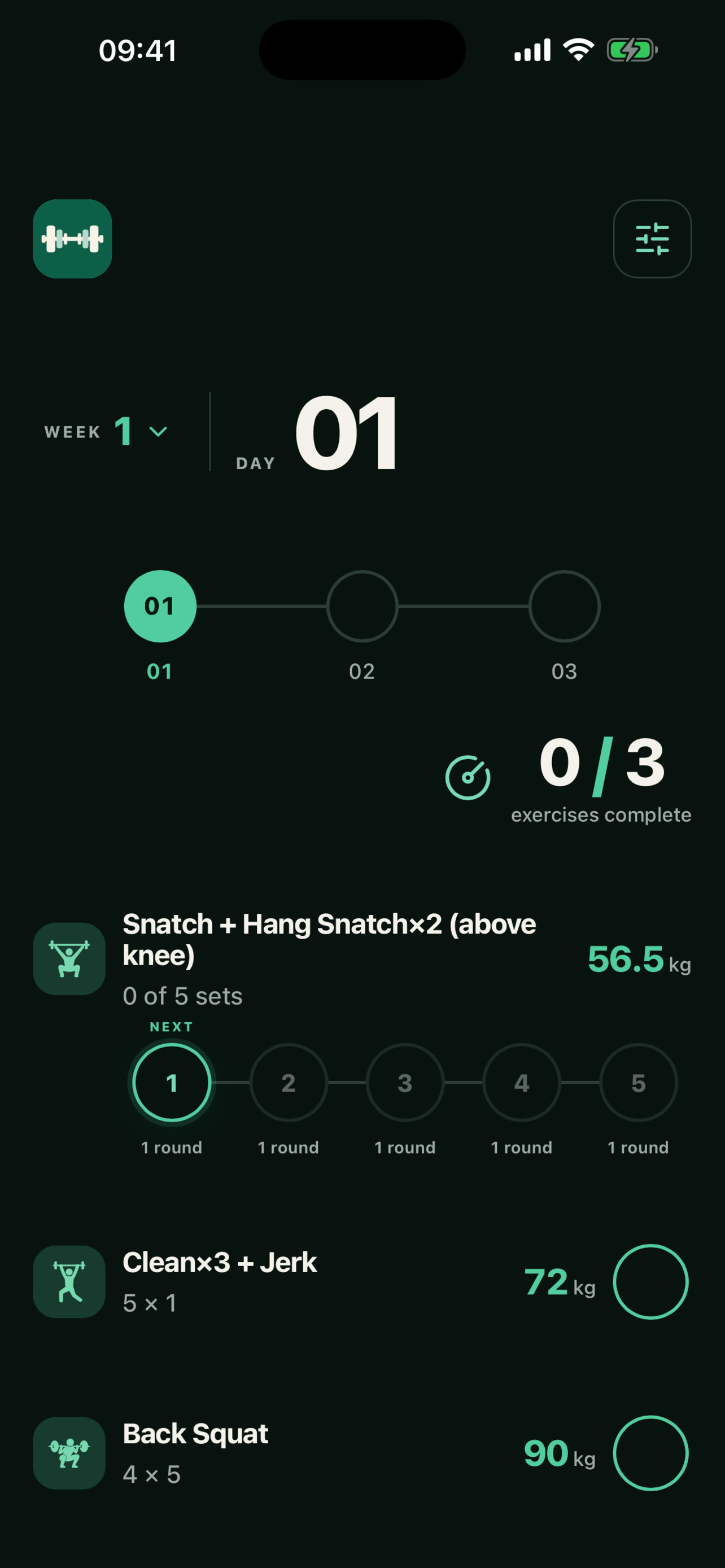 Barbell Cycle showing the next training session